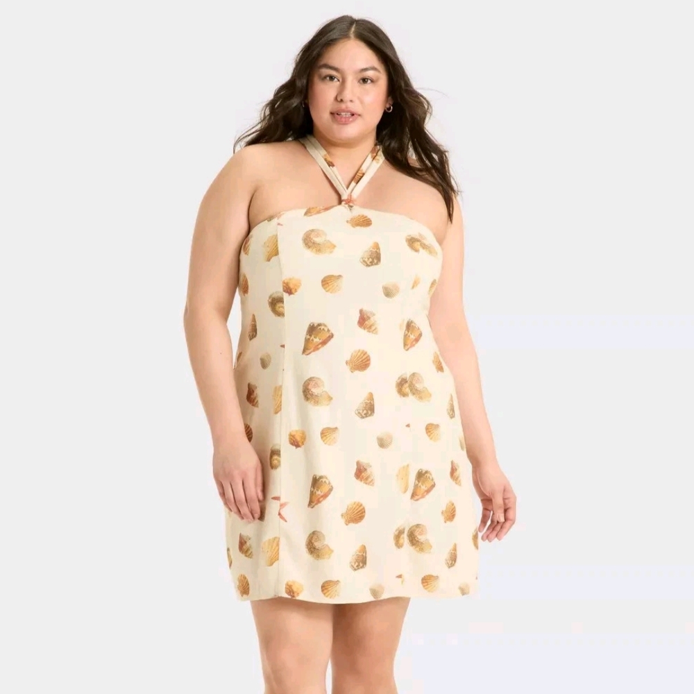 NWT Cream Linen Halter A-Line Mini Dress XL